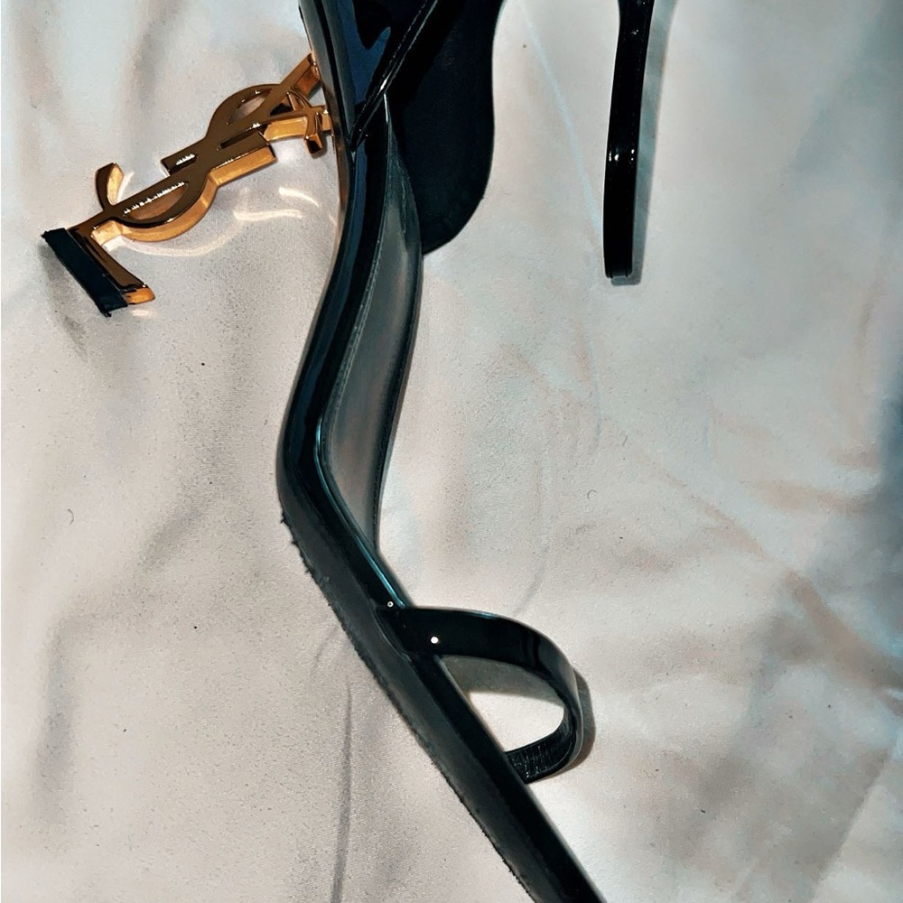 Saint Laurent Black Sandals with Gold Logo